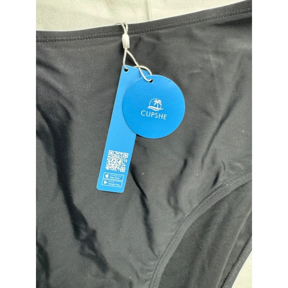 Cupshe Women Black High Waisted Bikini‎ Bottoms Swimwear Size 1X New With Tags